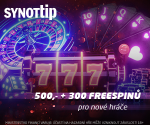 300 Kč + 300 Free Spinů za registraci od SynotTip!