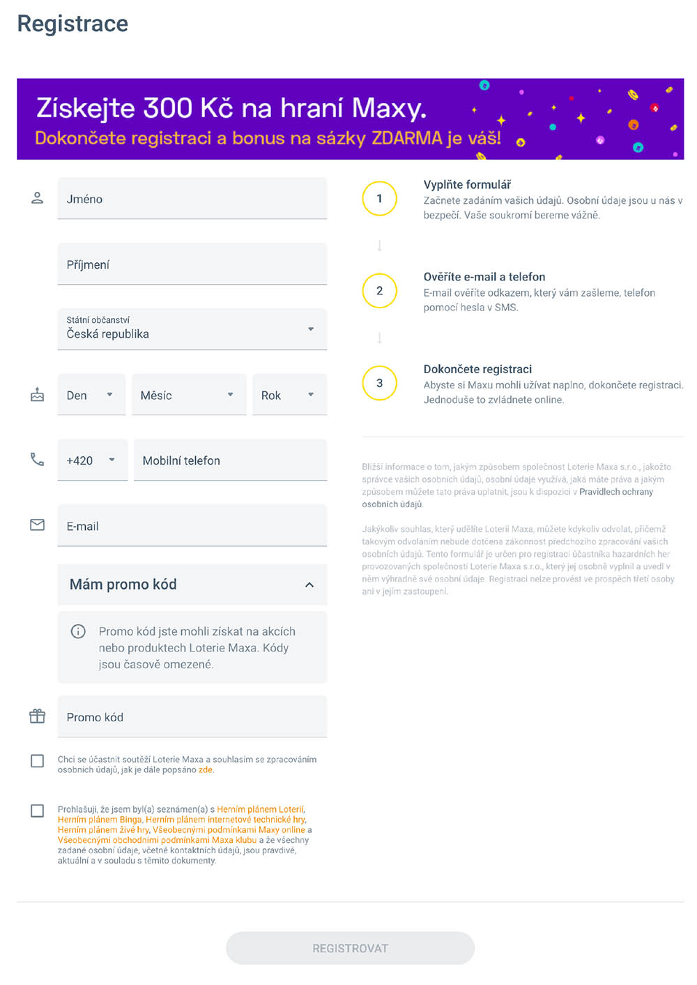 Maxa registrace