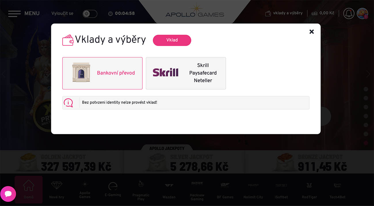 Vklady u Apollo games casina 