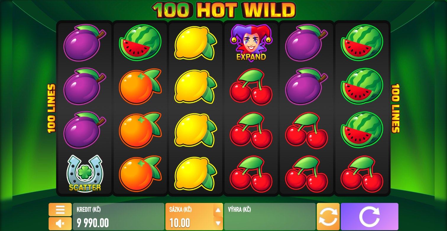 Automat 100 Hot Wild od Tech4Bet: 6 válců, 4 řádky, ovocné symboly, Joker a Podkova
