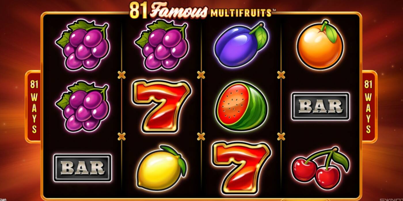 Automat 81 Famous Multifruits od SYNOT Games: 4 válce s hrozny, sedmičkami, melounem a symboly BAR
