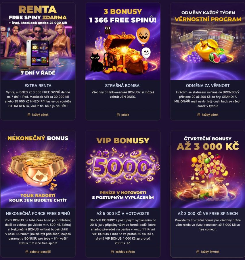 GrandWin casino: týdenní akce a bonusy