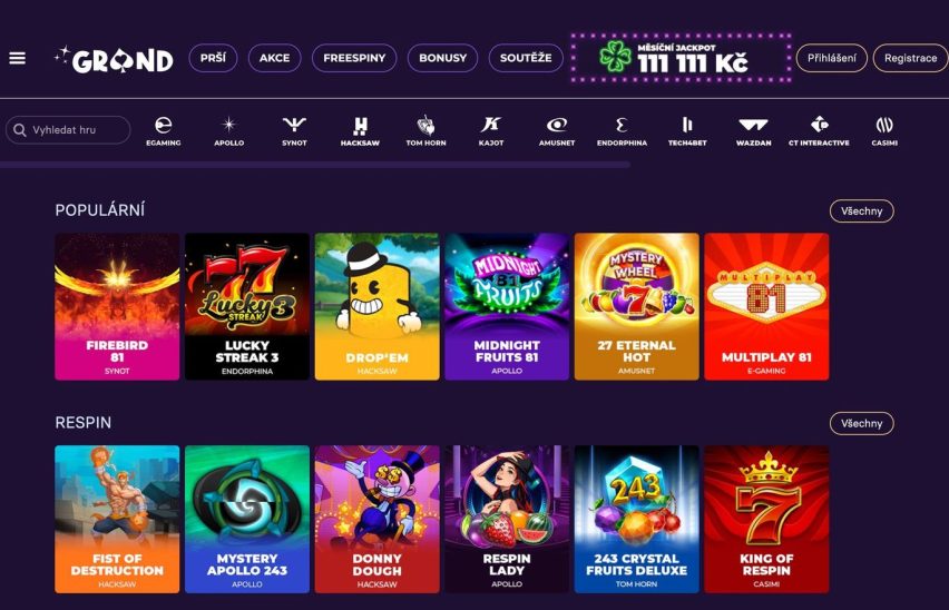 GrandWin casino: lobby s automaty