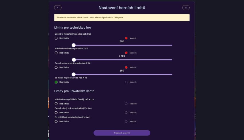 GrandWin casino: nastavení herních limitů