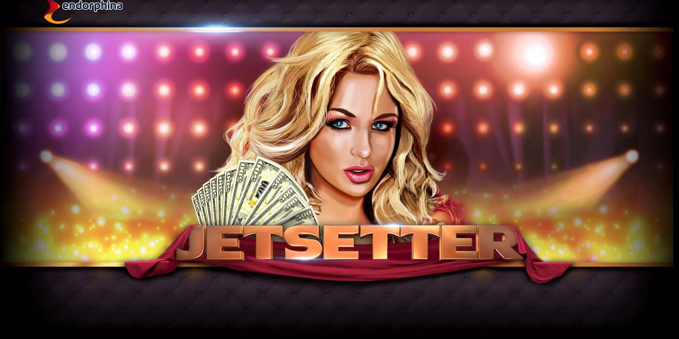 Automat Jetsetter od Endorphina: blondýna s bankovkami a logo hry