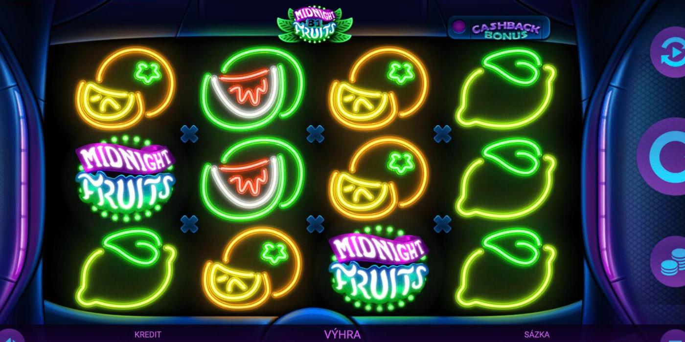 Automat Midnight Fruits 81 od Apollo Games: 4 válce s neonovým ovocem a symbolem Wild