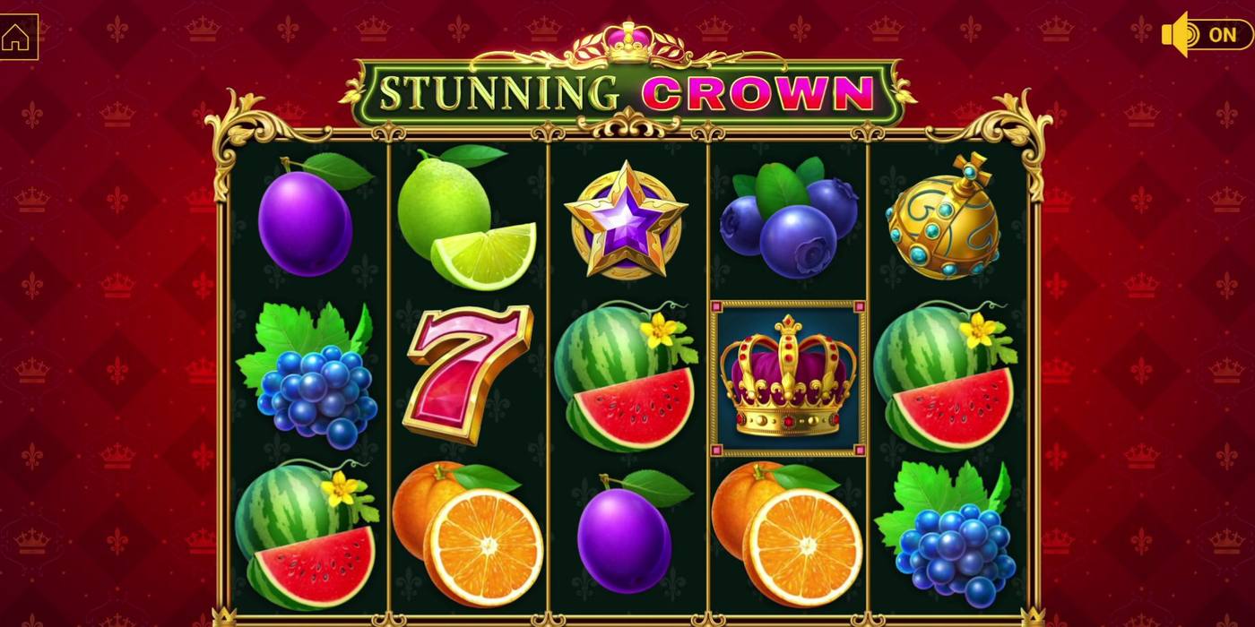 Automat Stunning Crown od BF Games: 5 válců se švestkami, limetkami, melouny, sedmičkou, hvězdou scatter, královským jablkem a korunkou wild