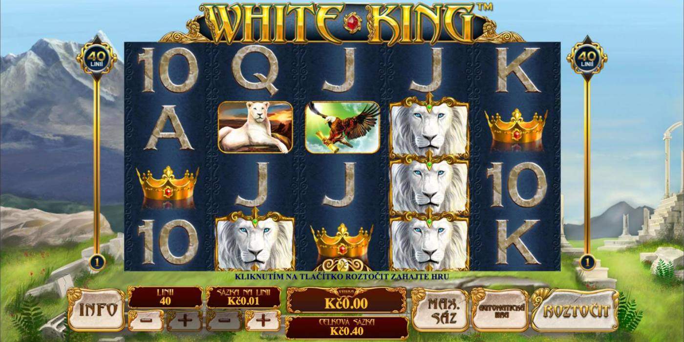 Automat White King od Playtech: 5 válců se lvy, korunami a hromadnými Wildy ve tvaru bílého lva